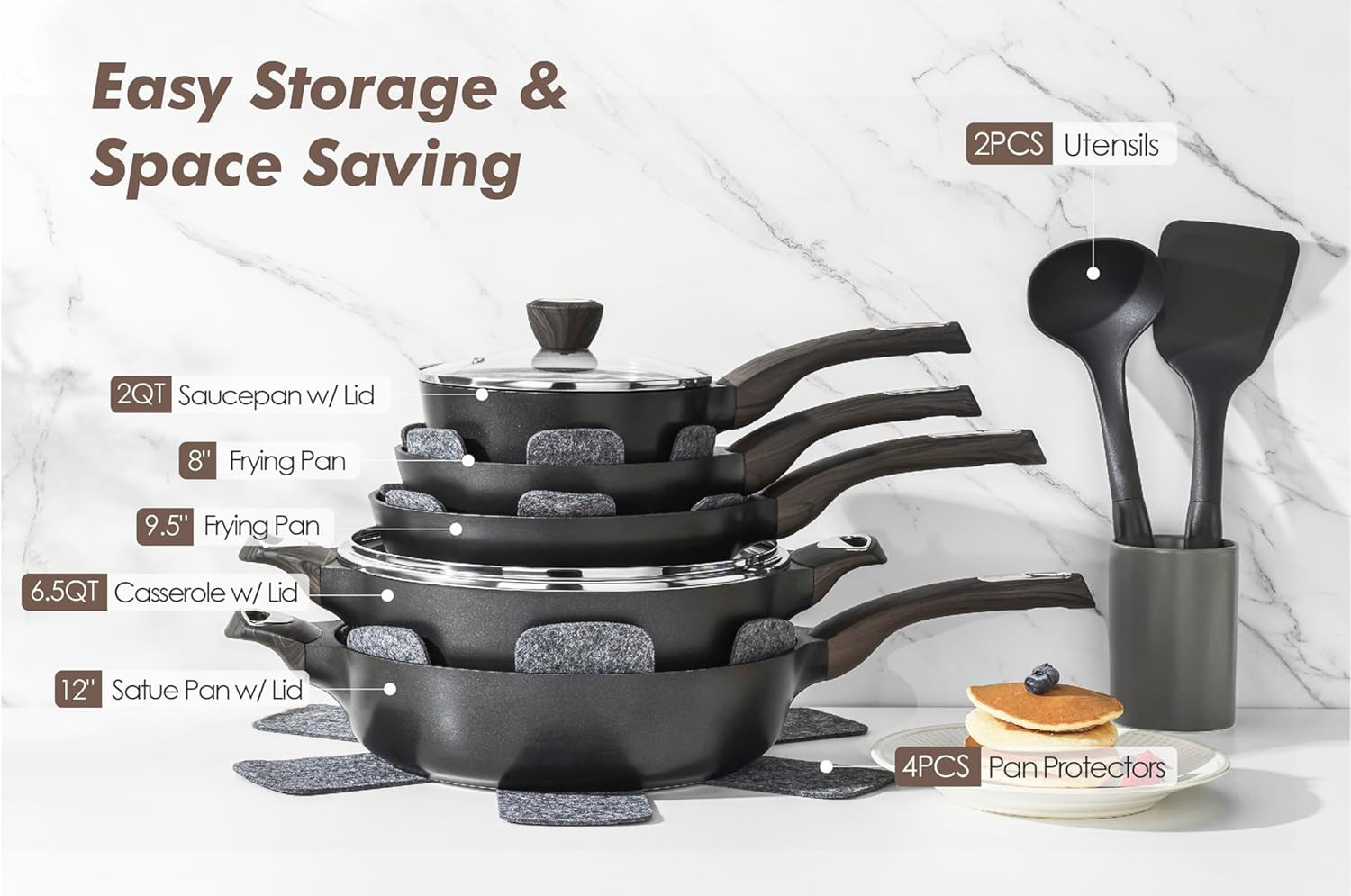 Pots and Pans Set Non Stick, Non Toxic Healthy Induction Cookware Sets, 14 Pcs N