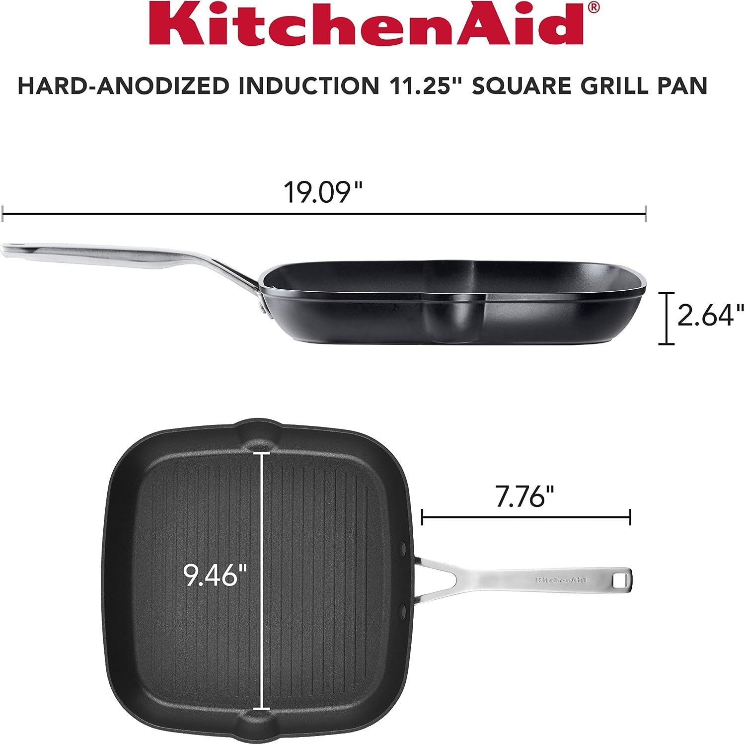 Hard Anodized Induction Nonstick Stovetop Grill Pan 11.25-Inch Square Pan Matte