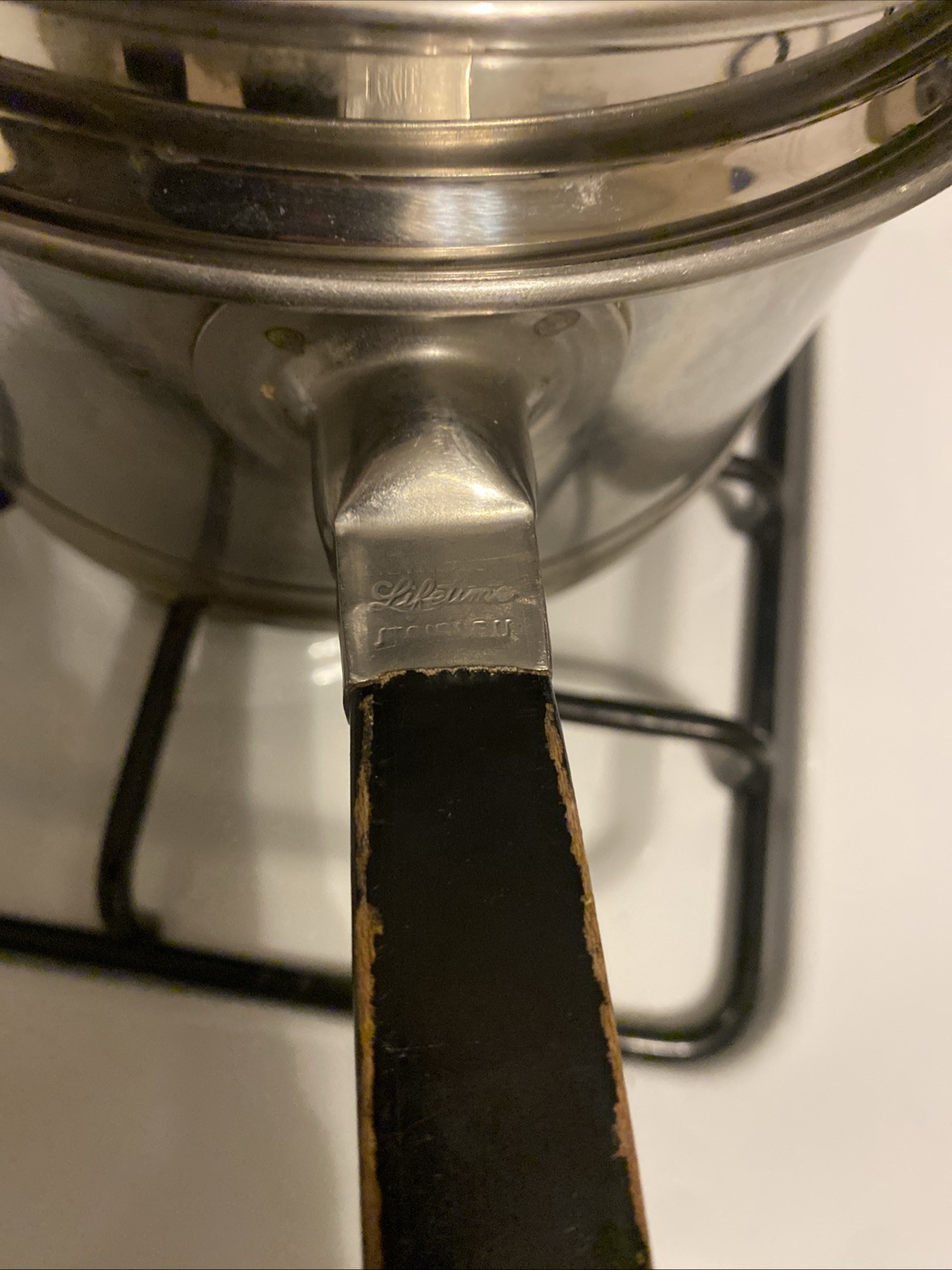 VINTAGE LIFETIME STAINLESS STEEL SAUCE PAN Steamer & Lid 1950s Wood Handle