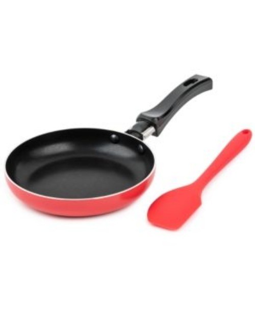 Brooklyn Steel Co Mini Non Stick Round Fry Pan And Spatula 2 Pc Set Red NEW