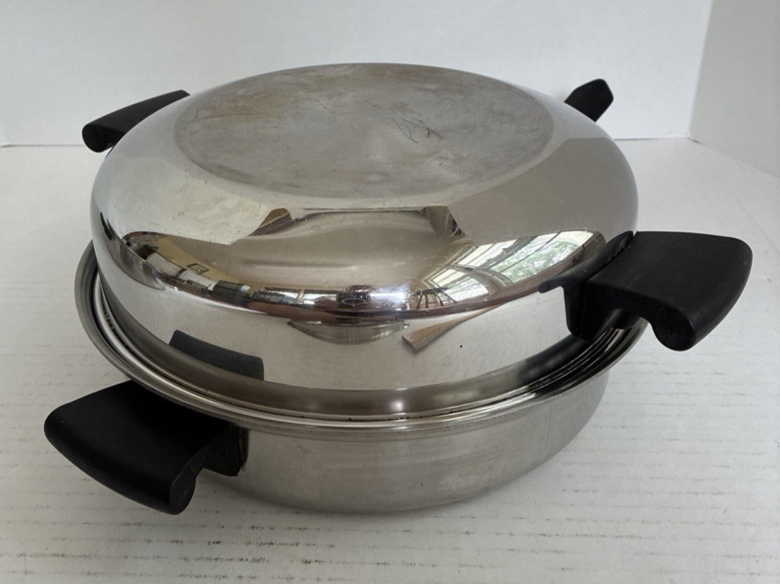 5 PC Amway QUEEN 18 8 SS Multi Ply 6qt Stock Pot Dome 11″ Fry Pan Lid Egg Insert