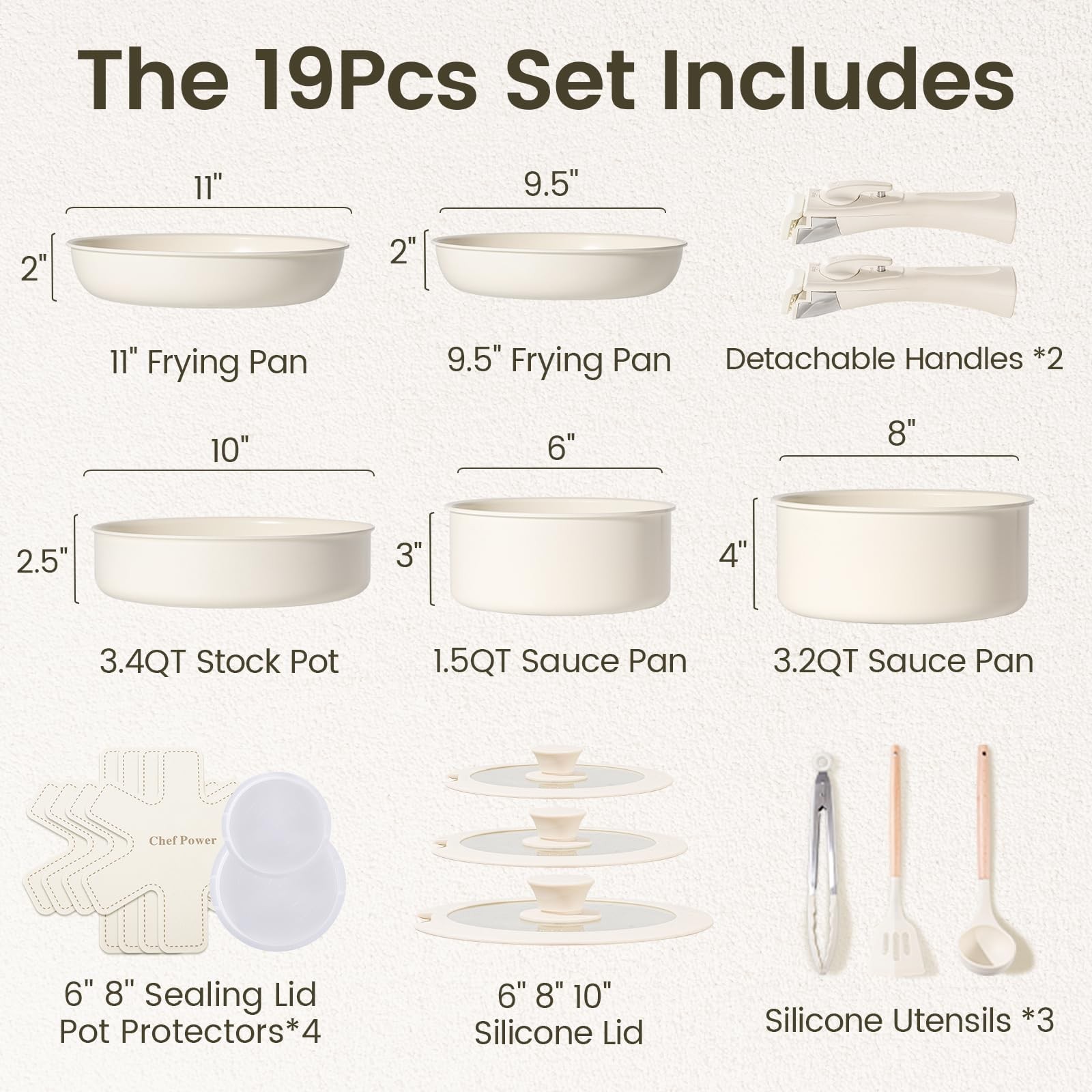Ceramic Cookware Set Non Toxic with Detachable Handles, Healthy Nonstick Pans…