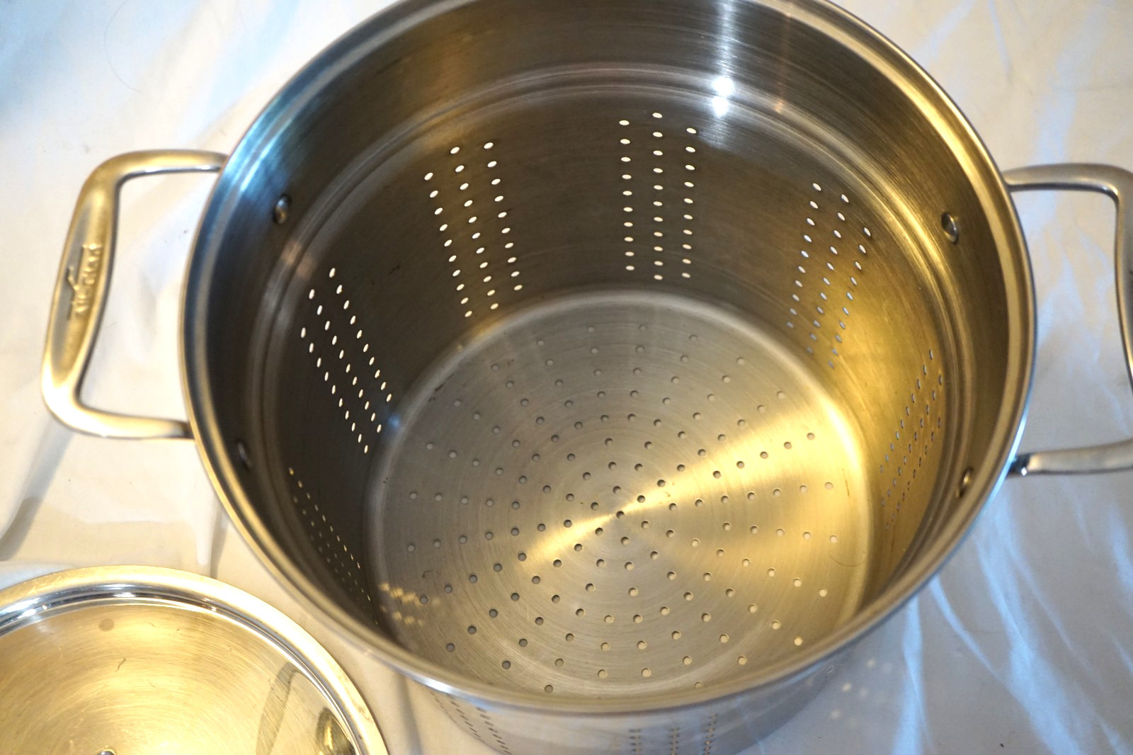 ALL CLAD PASTA STRAINER STEAMER W/LID STAINLESS STEEL 8 -12 QT POT MADE IN USA