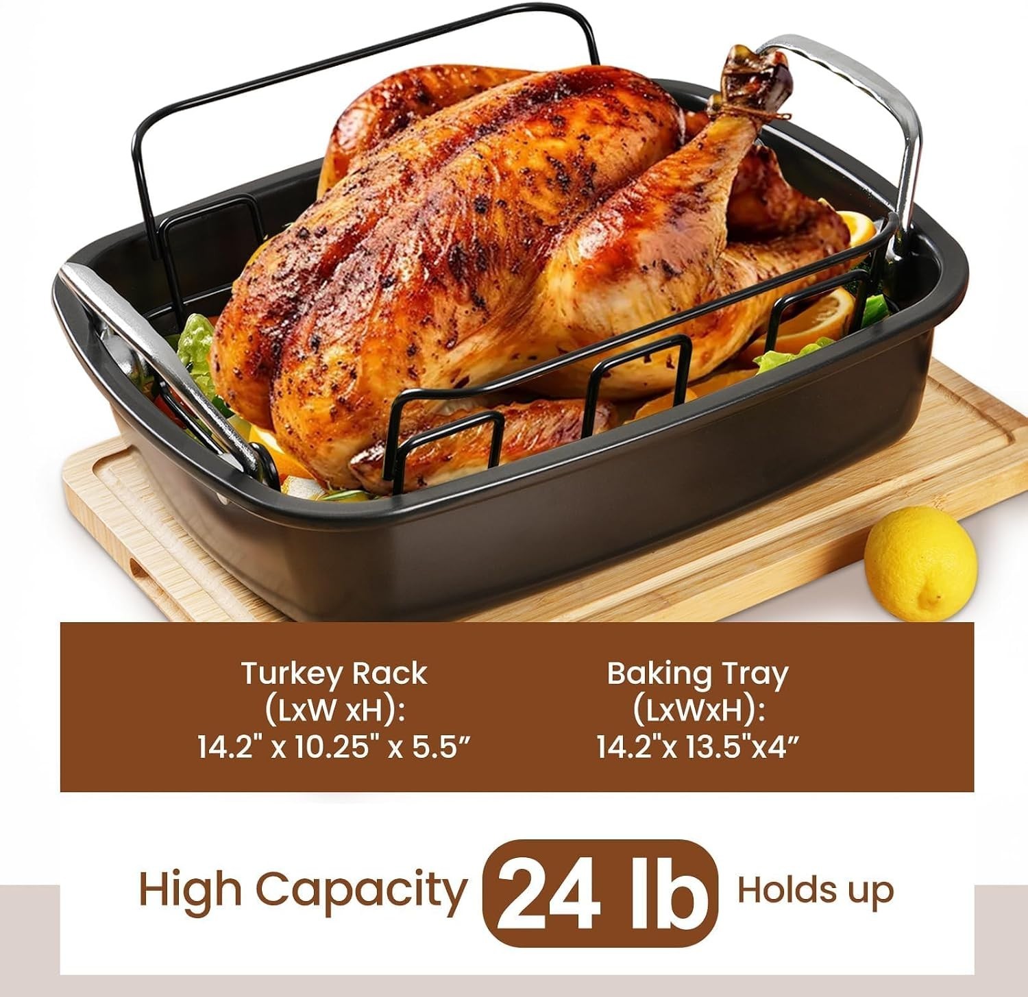 Large Nonstick Roasting Pan Set with Rack – Dark Grey
