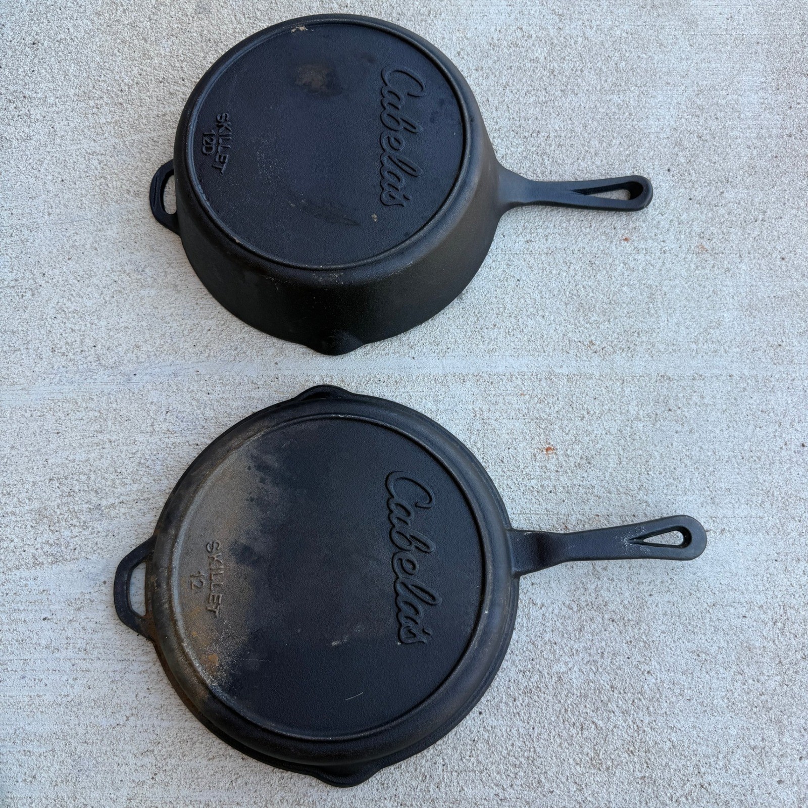 Cabelas Cast Iron Skillet Set 12 and 12D Deep Skillet Black 2 Piece Cookware