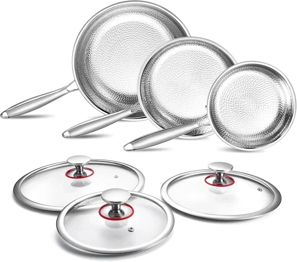 Titanium Non-Stick Frying Pan with Lid 8 10 and 12 Inch Hammered Nonstick Skille