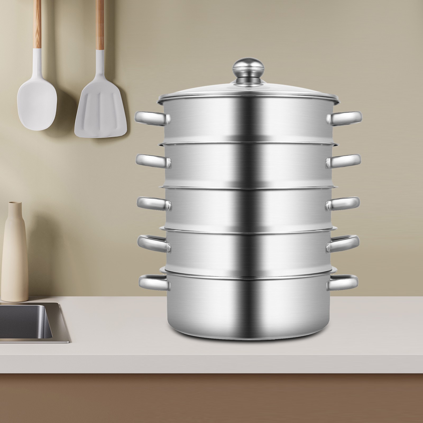 5-Tier Dumpling Steamer Stainless Steel Steamer Pot With Lid Steaming Basket