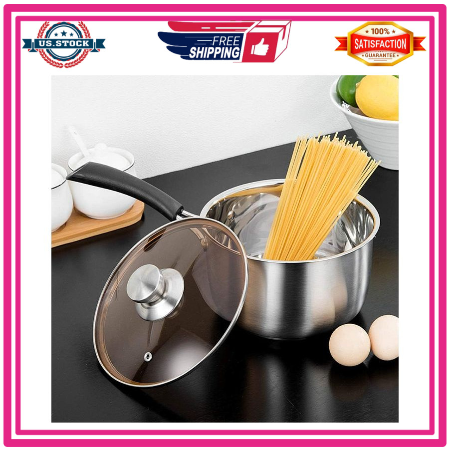 TeamFar 2QT Stainless Steel Saucepan with Lid Milk Pan Heatproof Handle