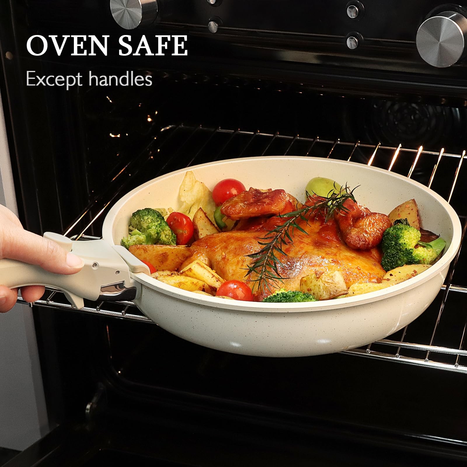 Non Stick Frying Pans Set Removable Handle, Oven Safe Nonstick Fry Pan Skille…
