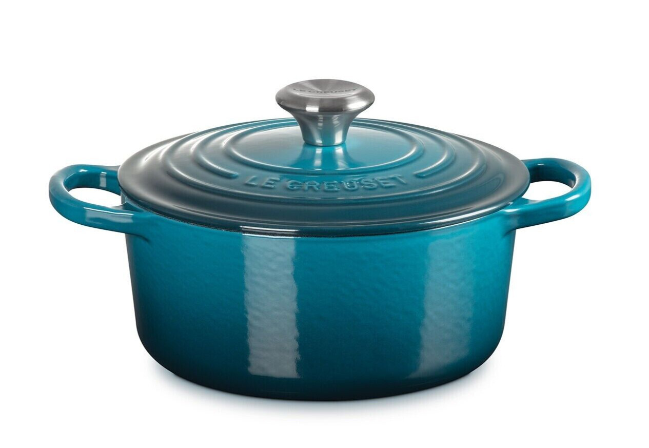 Le Creuset Signature Cocotte Ronde 18cm 7″ 2qt Deep Teal Silver knob Cast Iron
