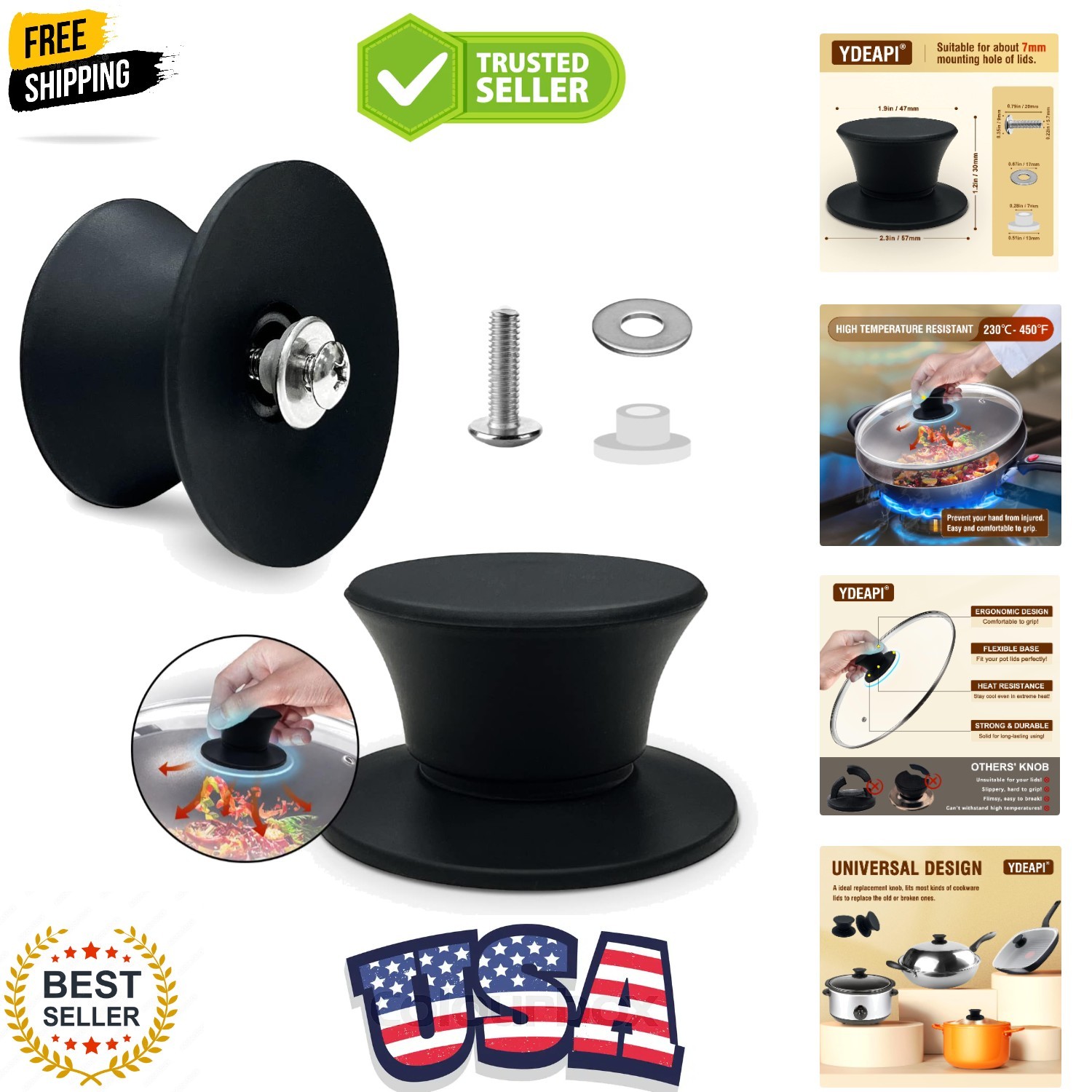 Universal Pot Lid Replacement Knobs, Silicone Pan Lid Holding Handles, Heat R…