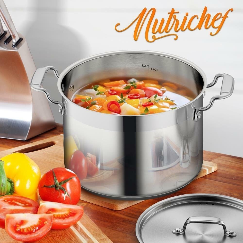 NutriChef 8QT Non-toxic Stainless Steel Stockpot, Heavy-Duty Induction Pot