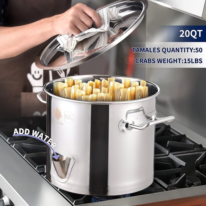 Premium Stainless Steel Vegetable Steamer W/ Spout Dividers & Steamer Rack New