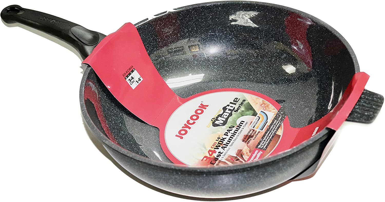 Joycook Durastone Marble Coated Cast Aluminum Nonstick Wok Pan, 14-inch ED-KCW34