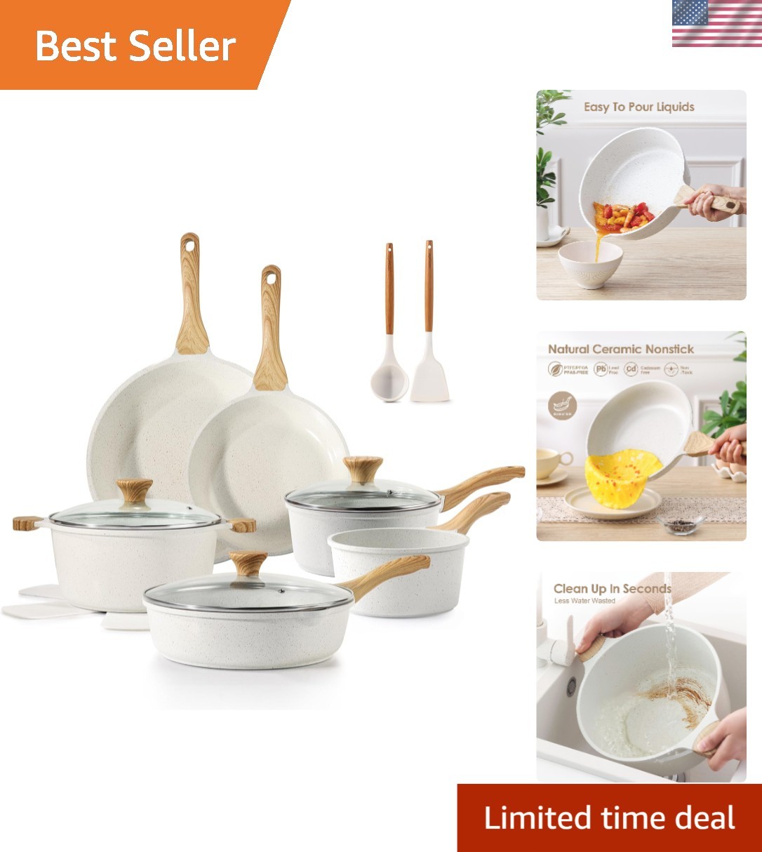 Nonstick Ceramic Cookware Set 16-Piece, Healthy Pots and Pans Set, Non-toxic …