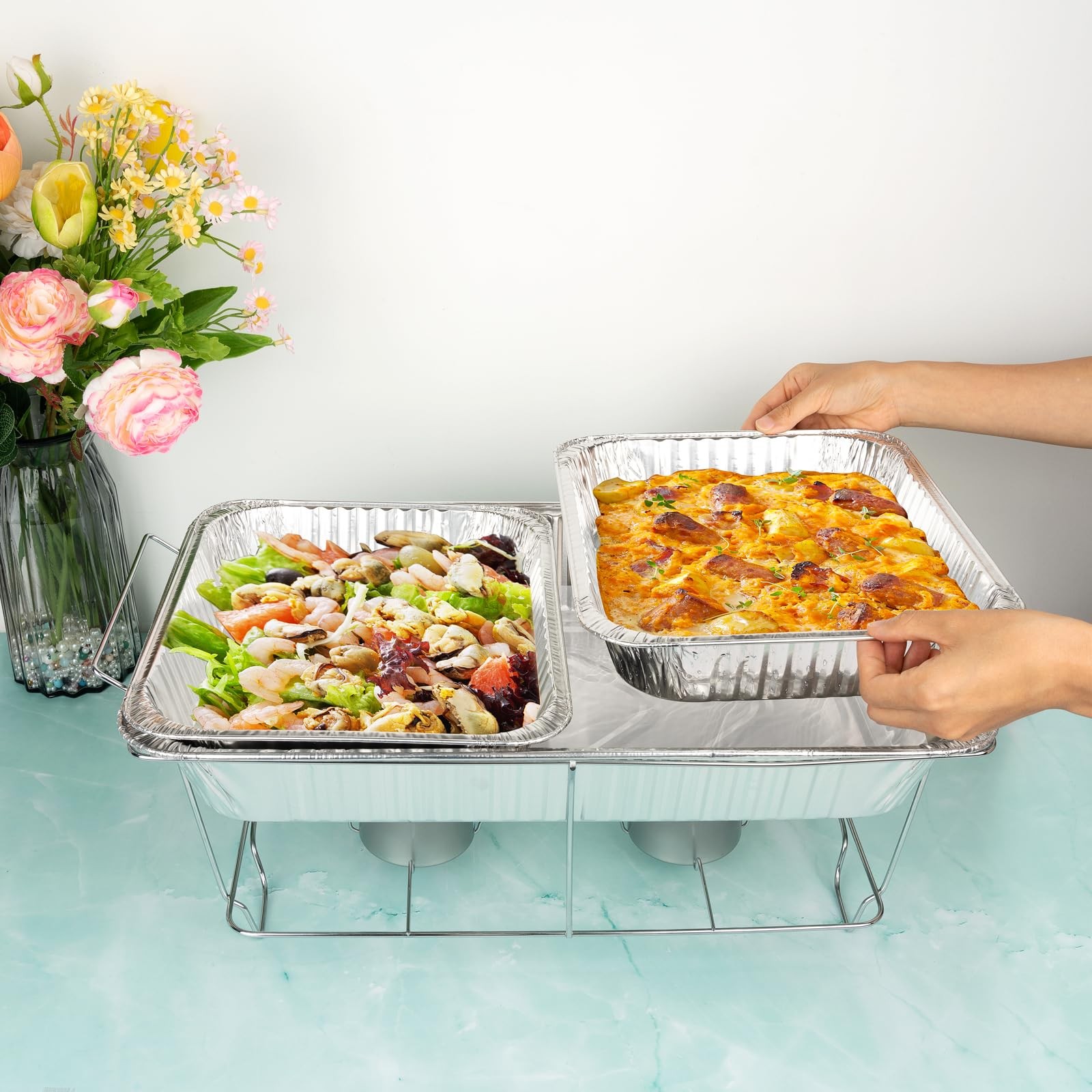 Roponan 9X13 Aluminum Foil Pans 40-Pack Half Size Disposable Aluminum Foil