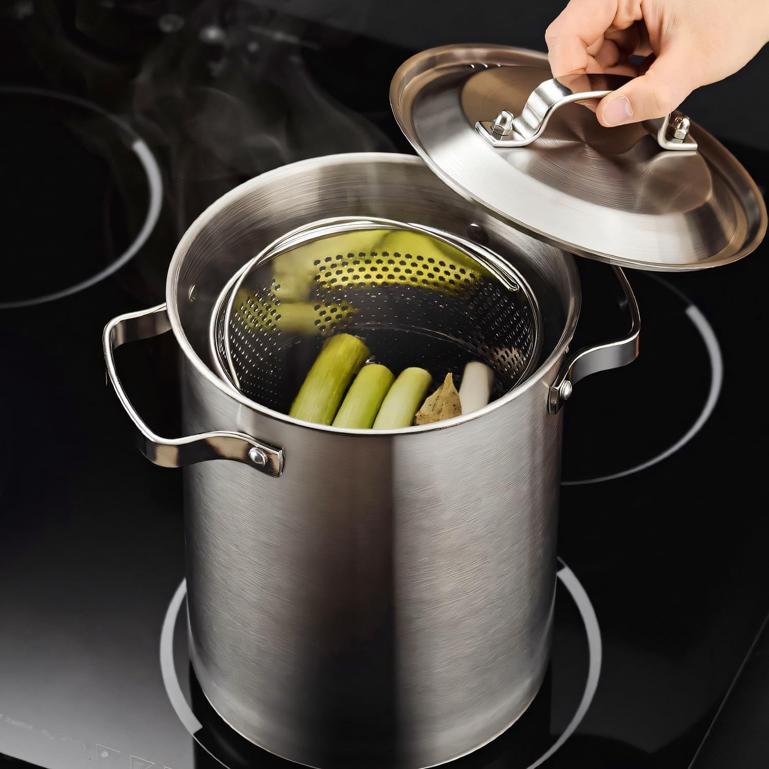 Asparagus Pot, Stainless Steel Asparagus Steamer 4.3L/1.14Gal 3-Ply Base