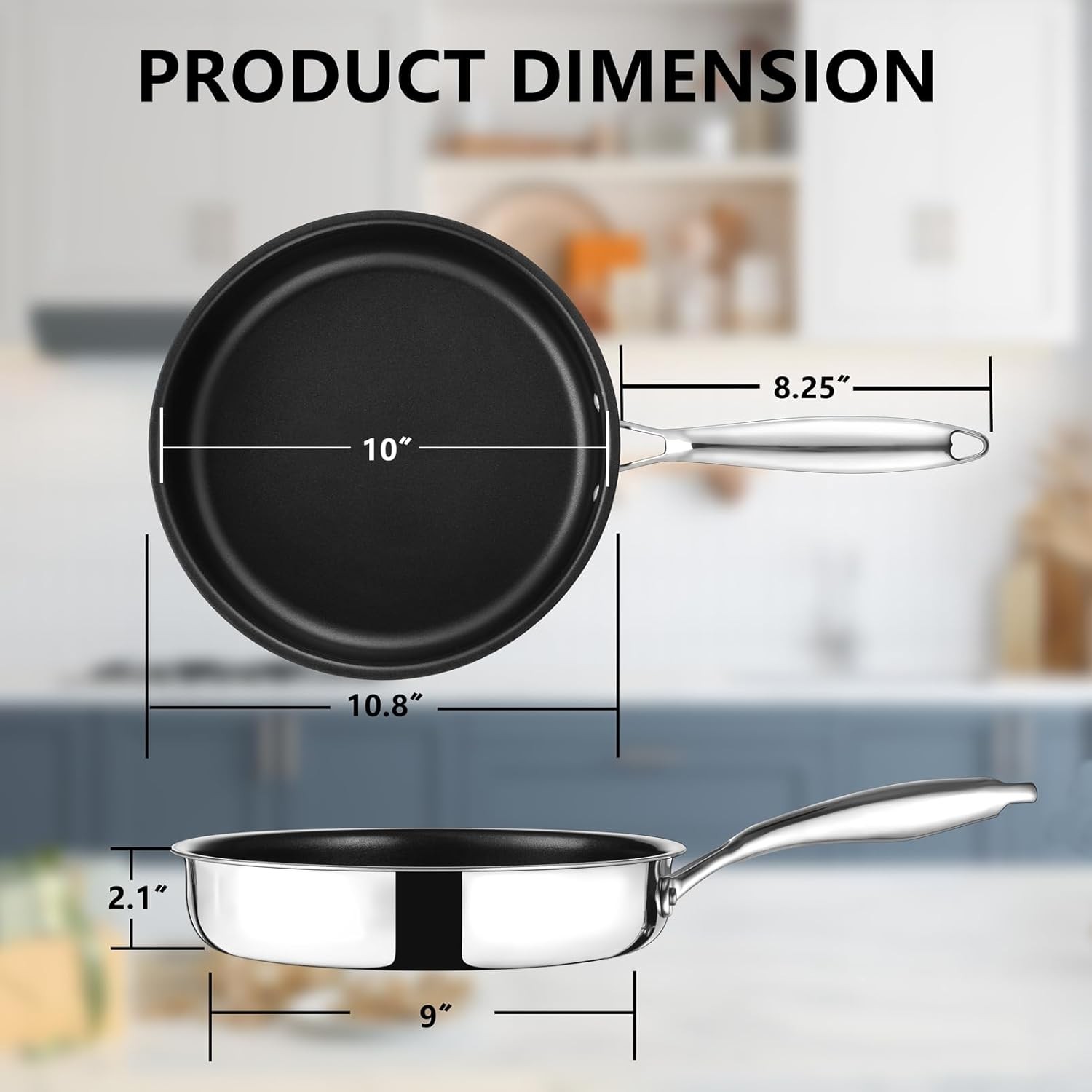 Stainless Steel 10 Inch Nonstick Frying Pan 3 Ply Cookware Set, Inch Nonstick