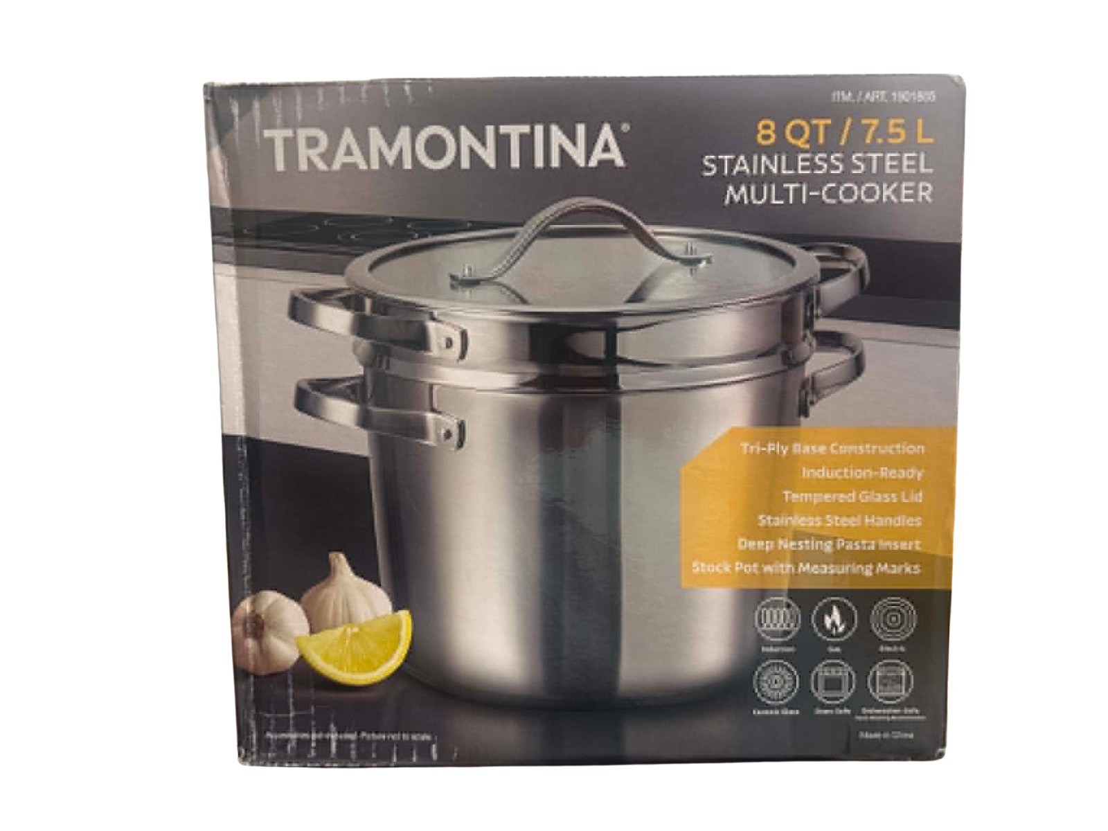 Tramontina Stainless Steel 8-Quart Multi-Cooker Stock Pot with Pasta Insert