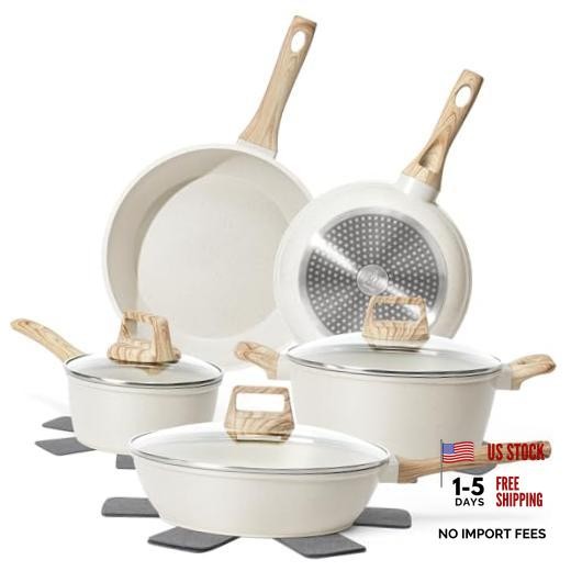 12 Pcs Pots and Pans Set Non Stick, Cookware Sets Granite 12 Pieces White