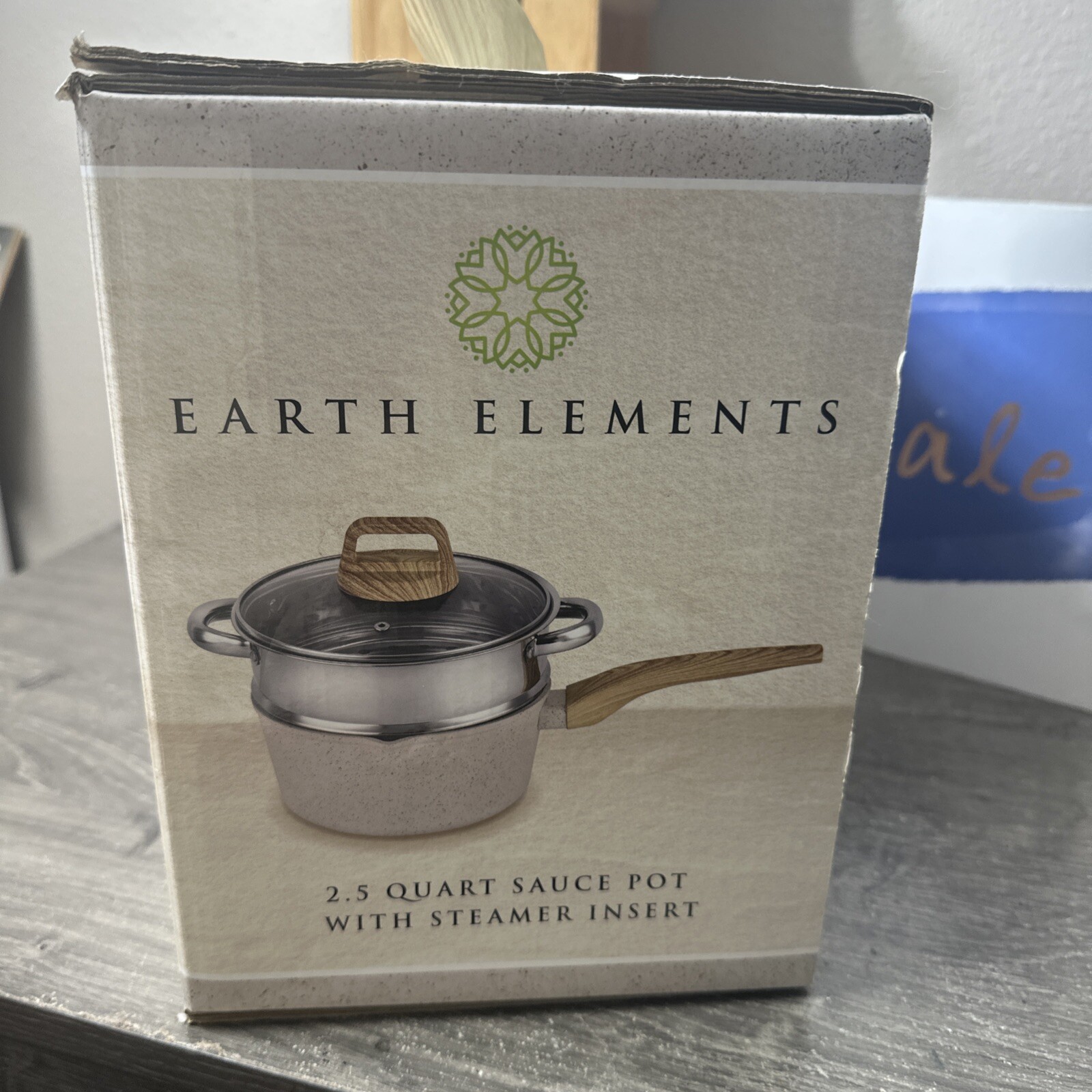 Earth Elements 2.5 Quart Sauce Speckled Pot With Steamer Cookware New In Box