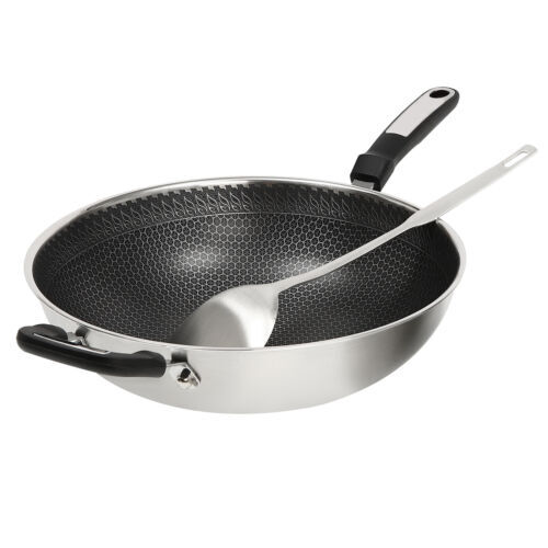 Large Honeycomb Wok Pan with Lid & Stainless Steel Steamer Cooking Pot Nonstick