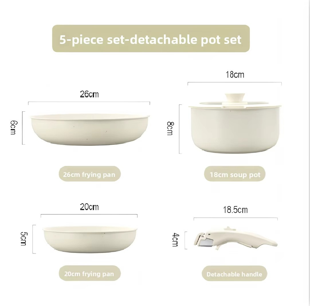Detachable Handle Cookware Set Non Stick Pots Pans 26cm/10.2″ Stackable