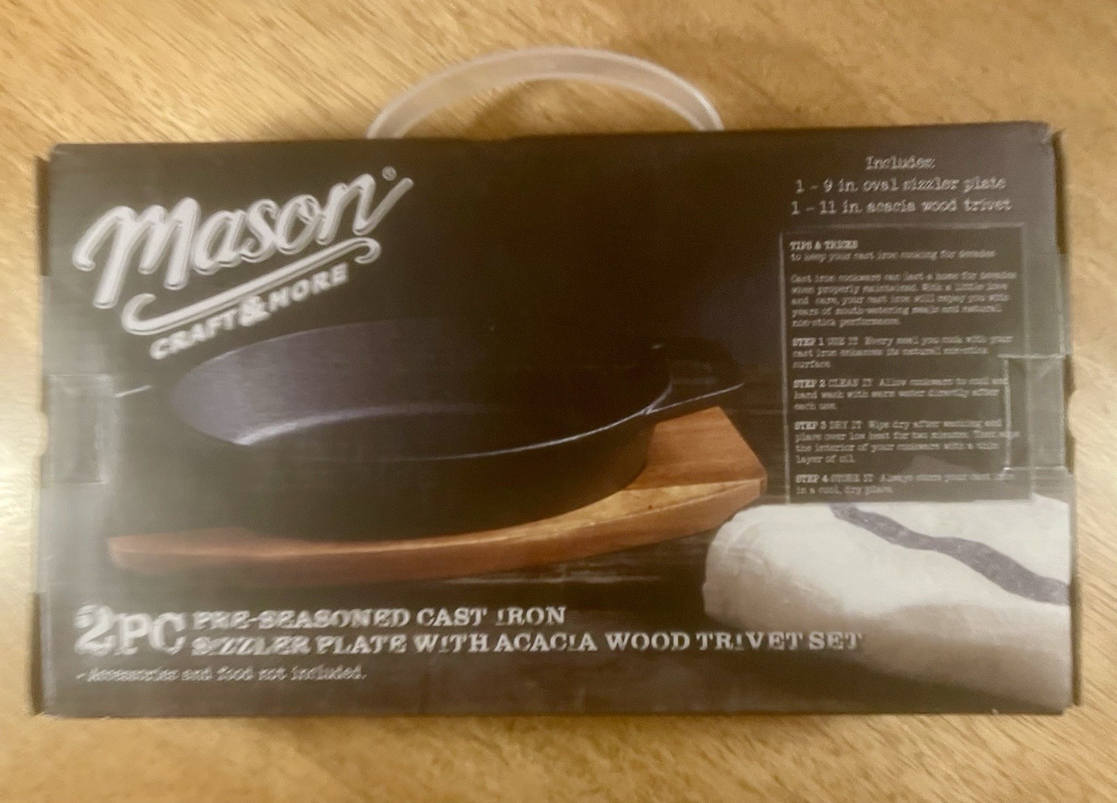 Cast Iron Mason Craft &More Pre Seasoned Pan with Acacia Wood Trivet Plate 2Pc