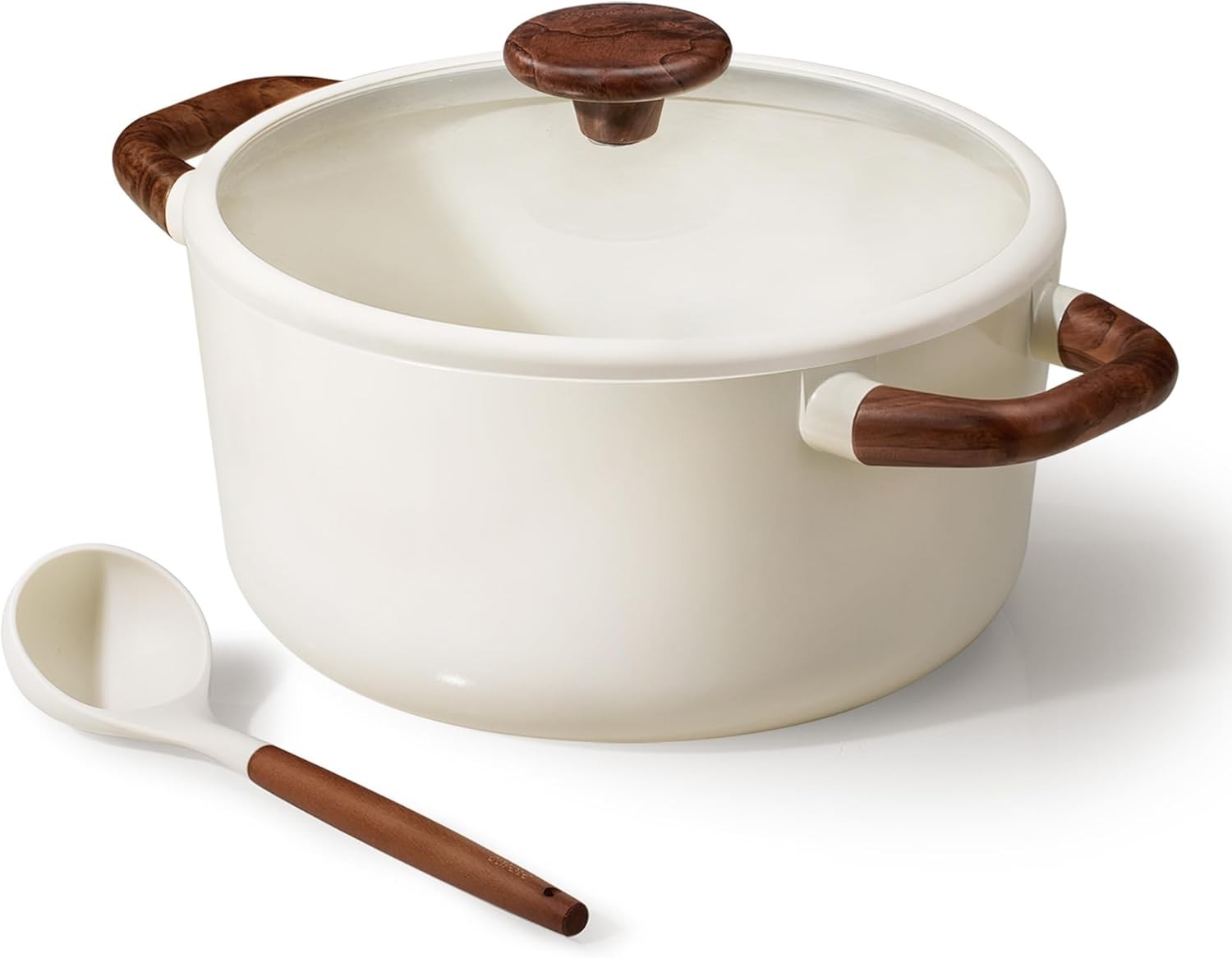 5QT Nonstick Stock Pot with Lid & Ladle – 5 Quart Casserole Even Heating – white