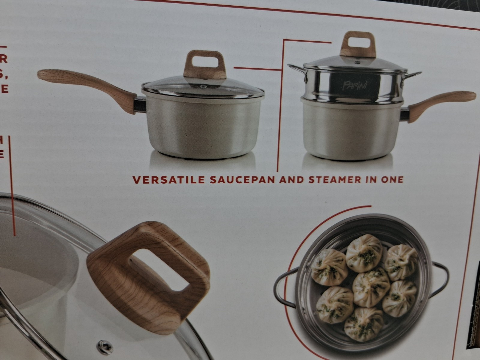PARINI Aluminum Nonstick Saucepan & Steamer Induction Base Glass Lid 2.1 qt NEW!