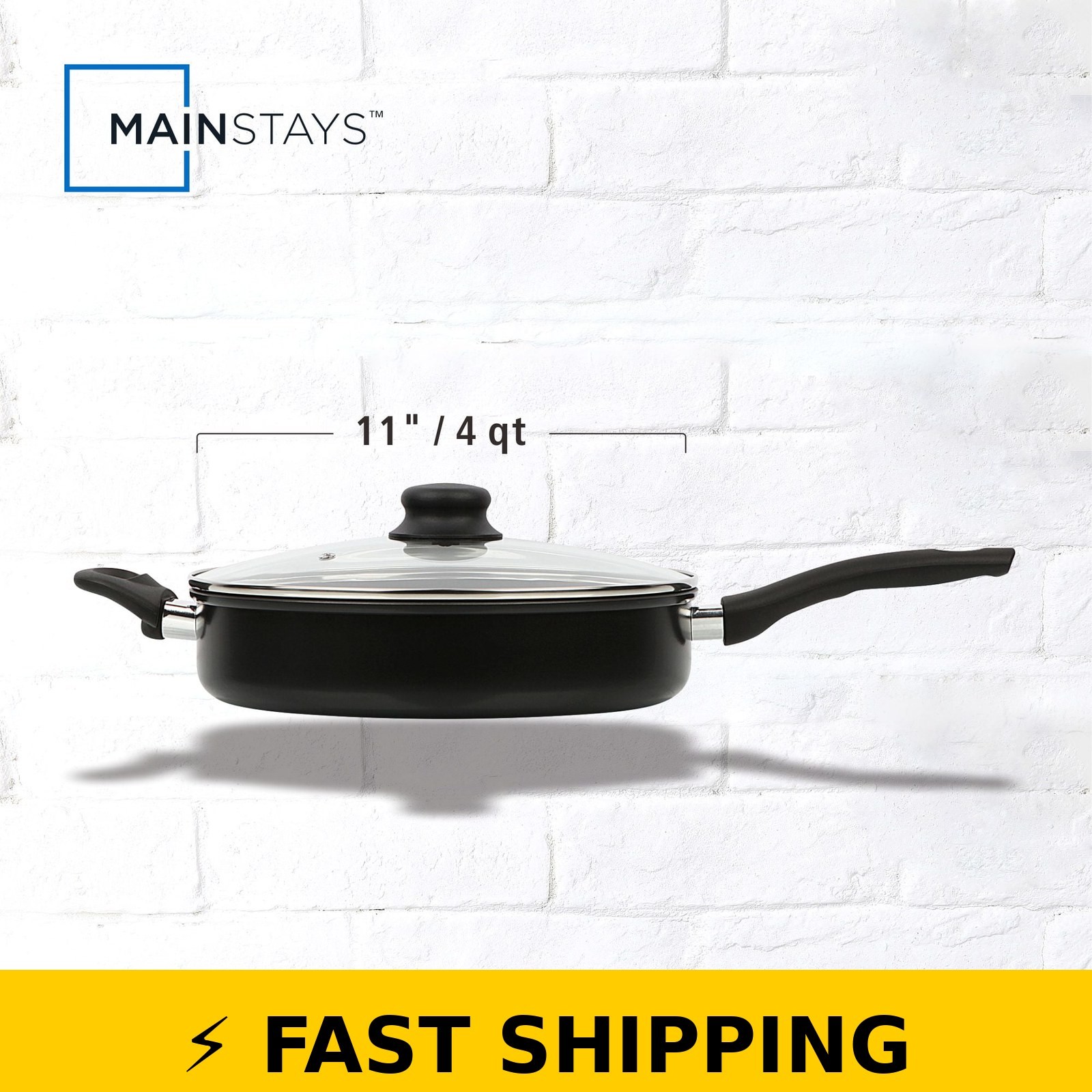 Mainstays 4 Quart Jumbo Cooker Frying Pan with Glass Lid – Black