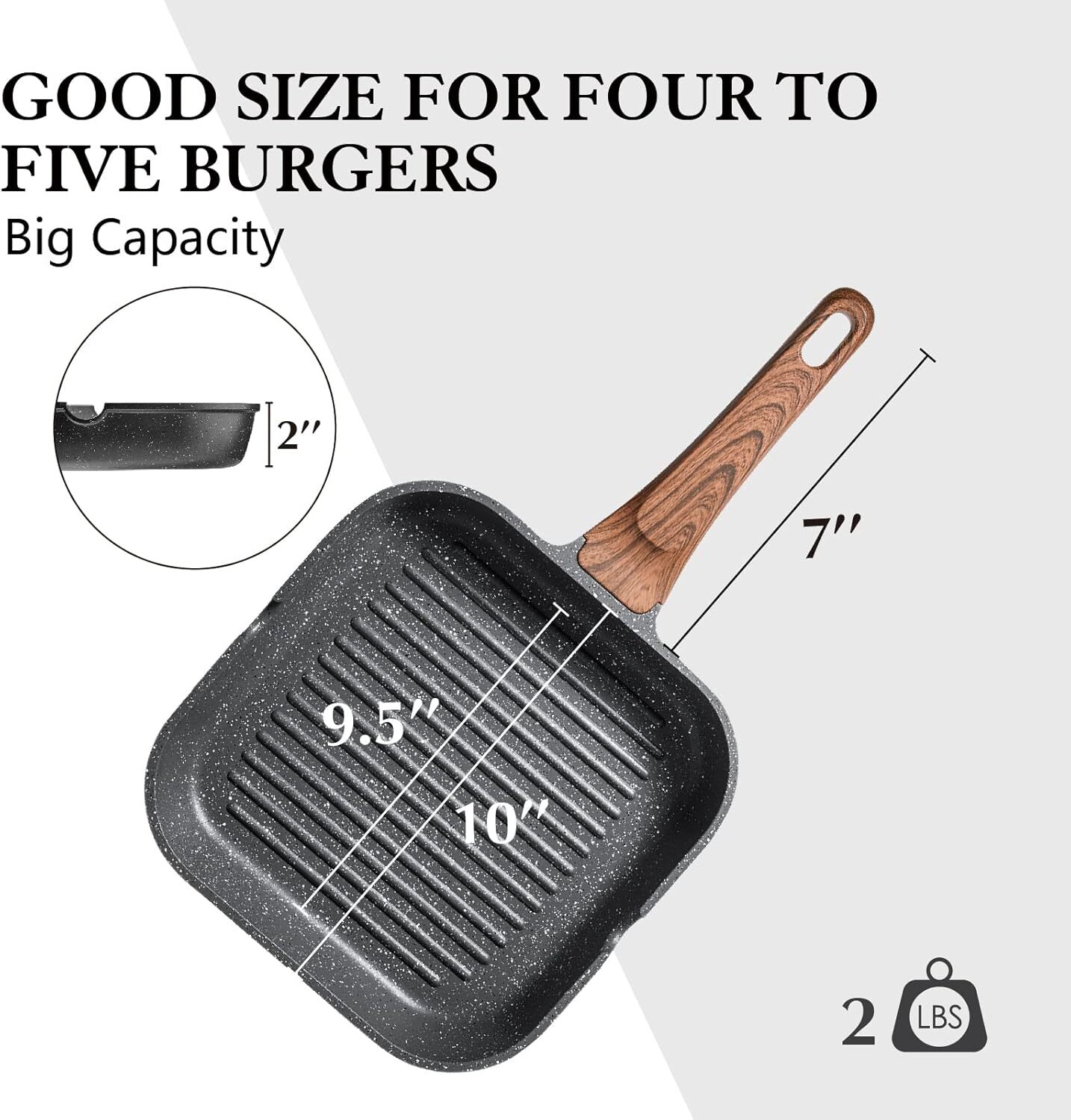 Stovetop Non-Stick Grill Pan, Multi-Function Grill with Pouring Spout,Frying Pan