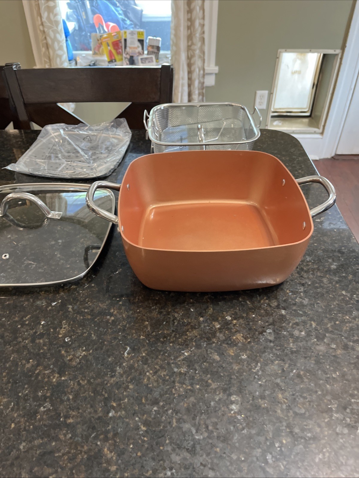 Copper Chef Nonstick 11” x 4″ Deep Dish Square Pan 2 Handles lids Steamer (LS)