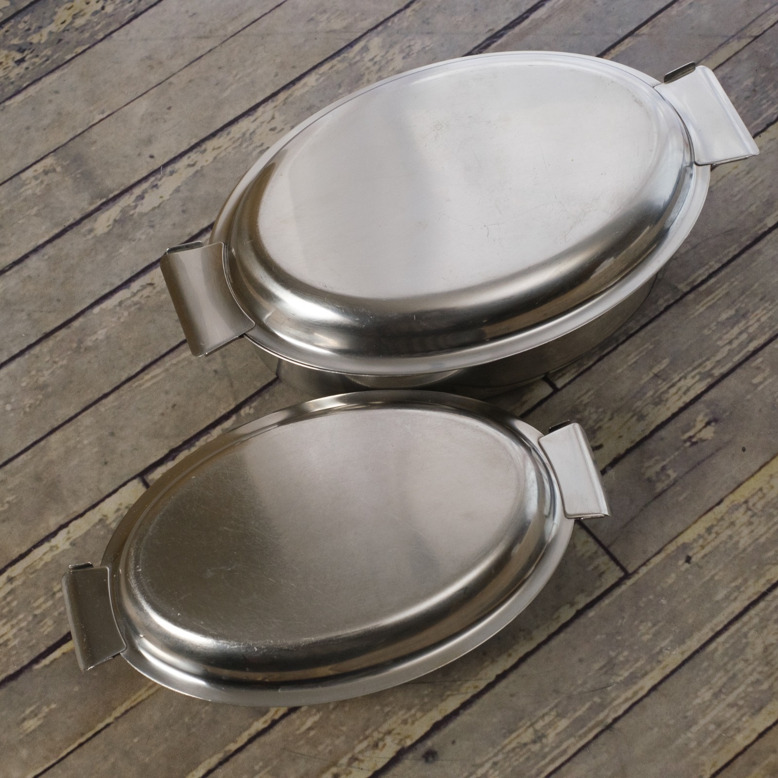SKARA STAL Sweden Casserole or Roasting Pan 18-8 Stainless Steel Oval – Set of 2