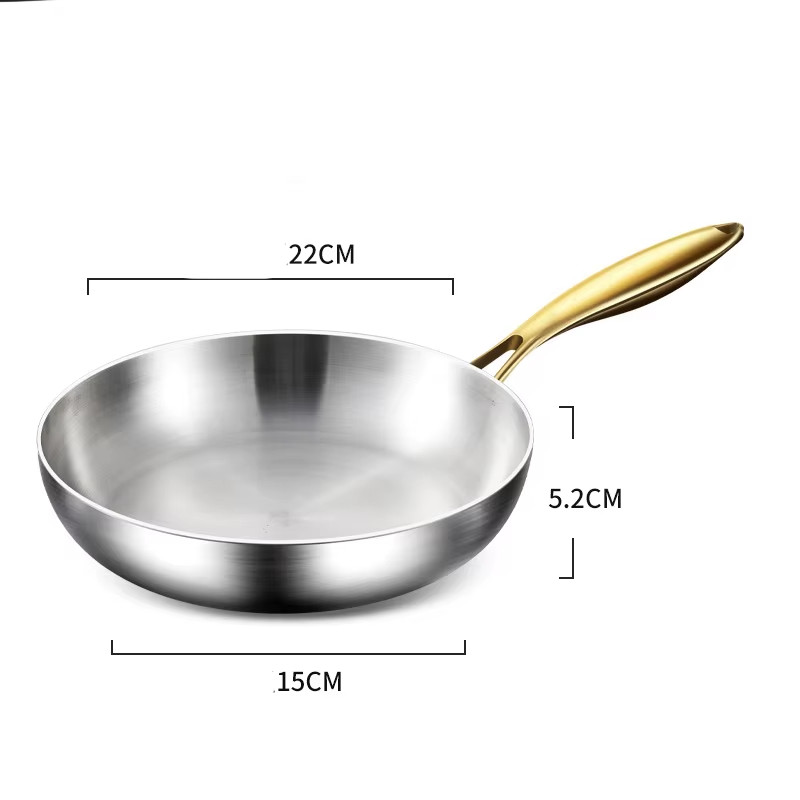 316 Stainless Steel Frying Pan Non-Coated Skillet Induction & Gas Cookware