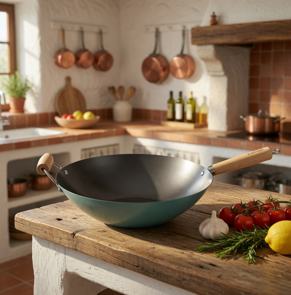 Martha Stewart Everyday Clarkston 14″ Carbon Steel Wok Nonstick Beechwood NIB