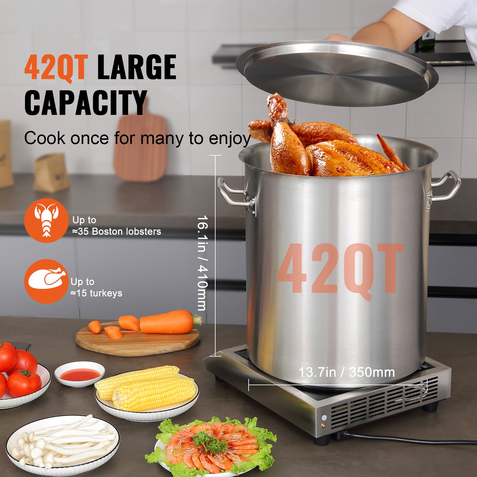 Uimoso Stainless Steel 42 Quart Stockpot with Lid for Cooking and Kitchen Use
