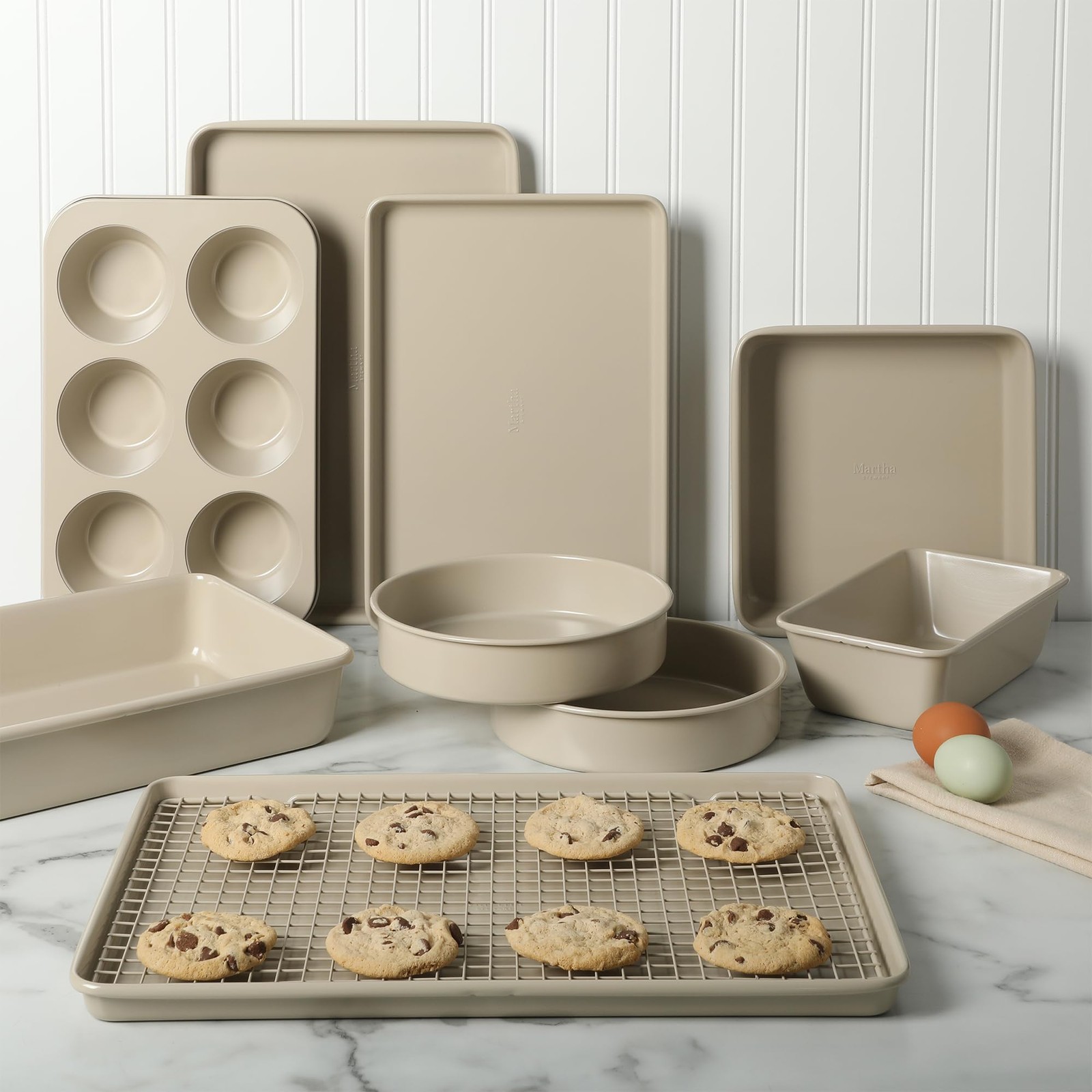 Martha Stewart Gallen 10 Piece Baking Pans 10-Piece Bakeware Set, Taupe
