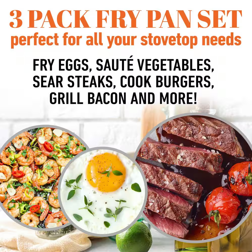 Gotham Steel Nonstick Frying Pan 3-Pcs Aluminum Hard Anodized Set (8,10,12 in.)