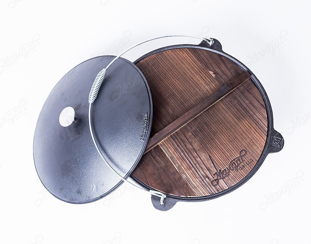 Traditional Kazan Qazon Wooden or Iron Lid Pilaf Plov Lagman Cast Iron 9L-2.3gal