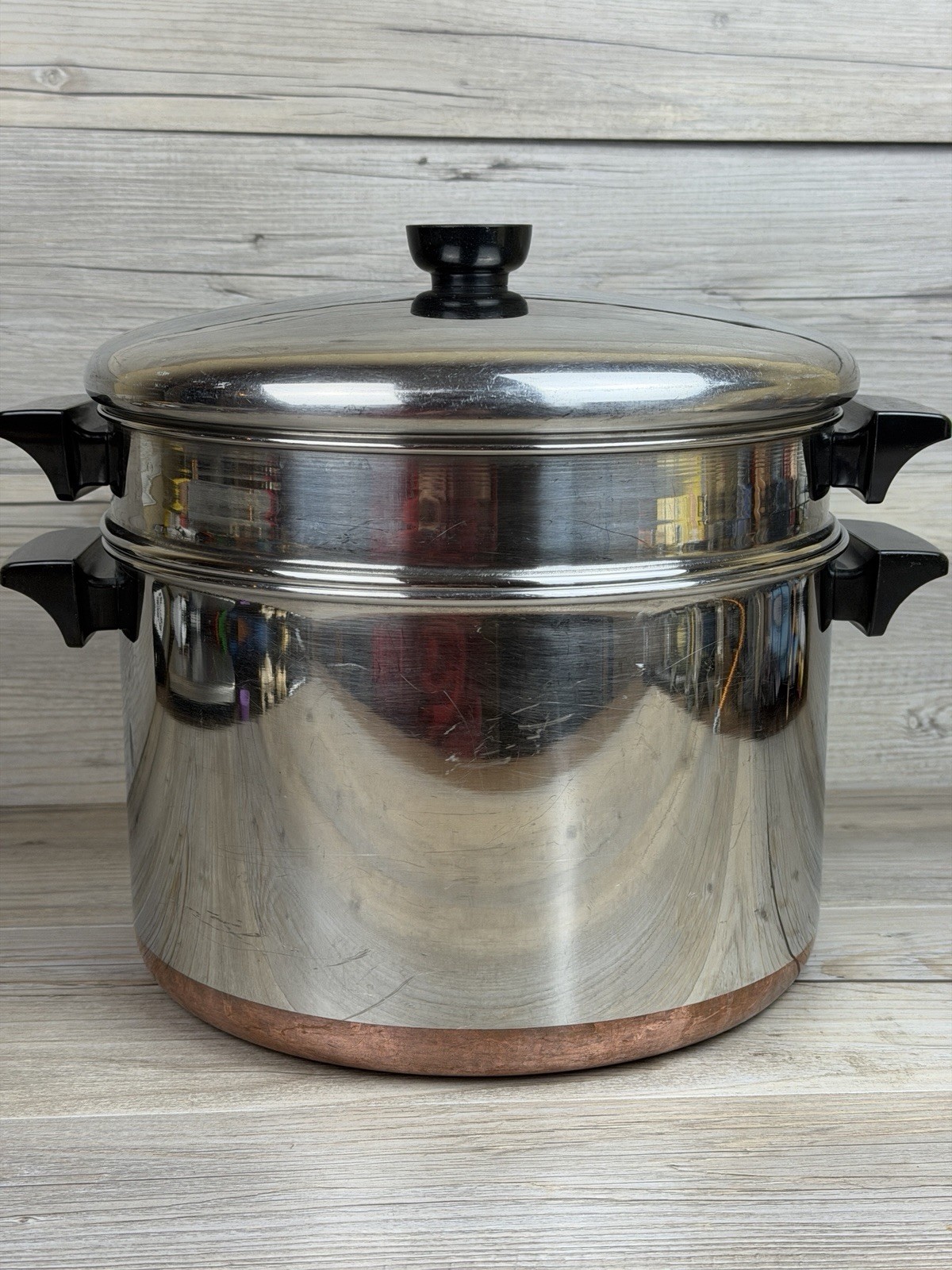 Revere Ware 8 Qt Copper Bottom Stock Pot Steamer Insert and Lid Clinton IL USA