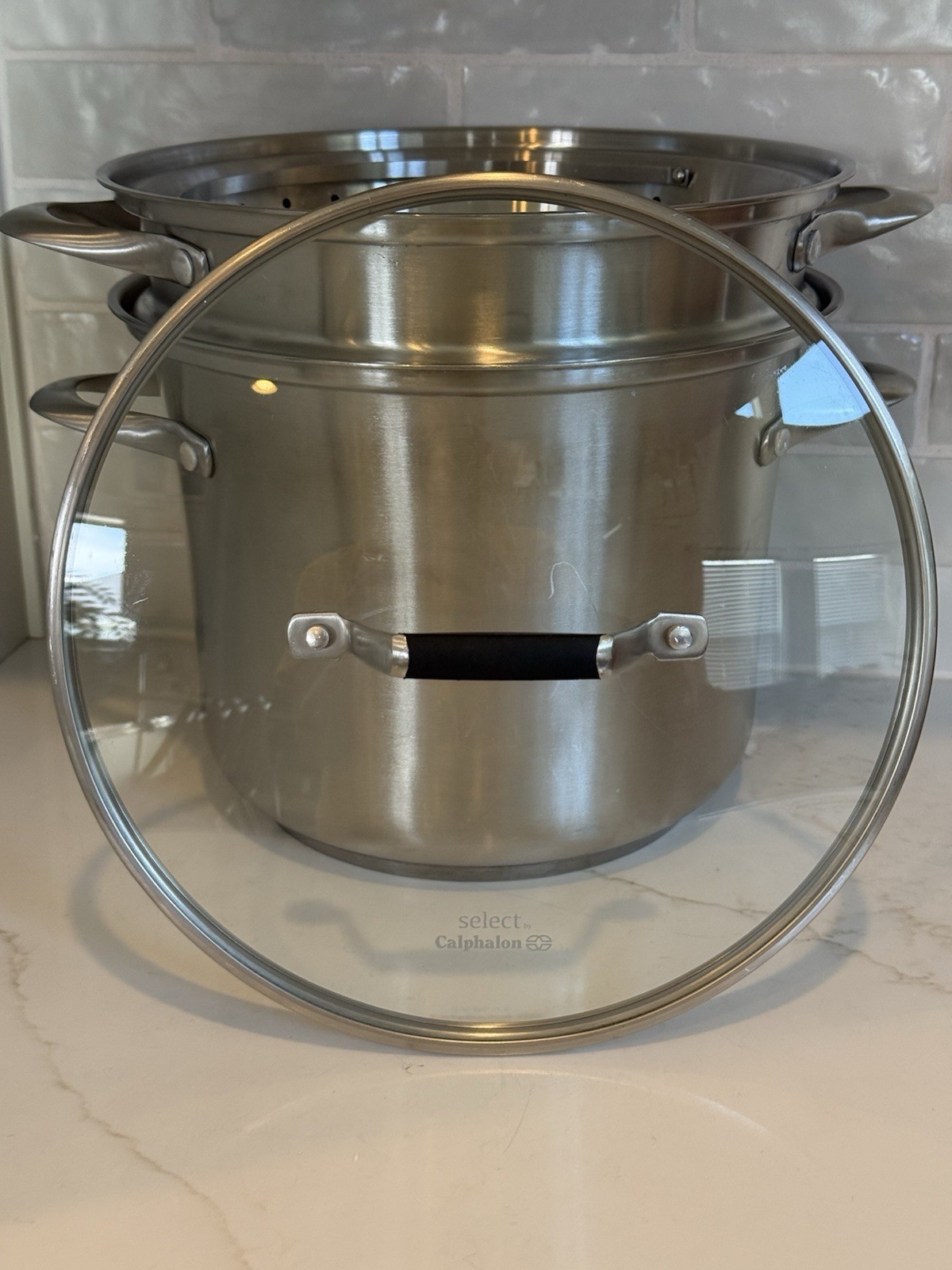 Calphalon 8 Qt Stainless Steel Stock Pot Steamer Strainer Insert Lid 4 Pc