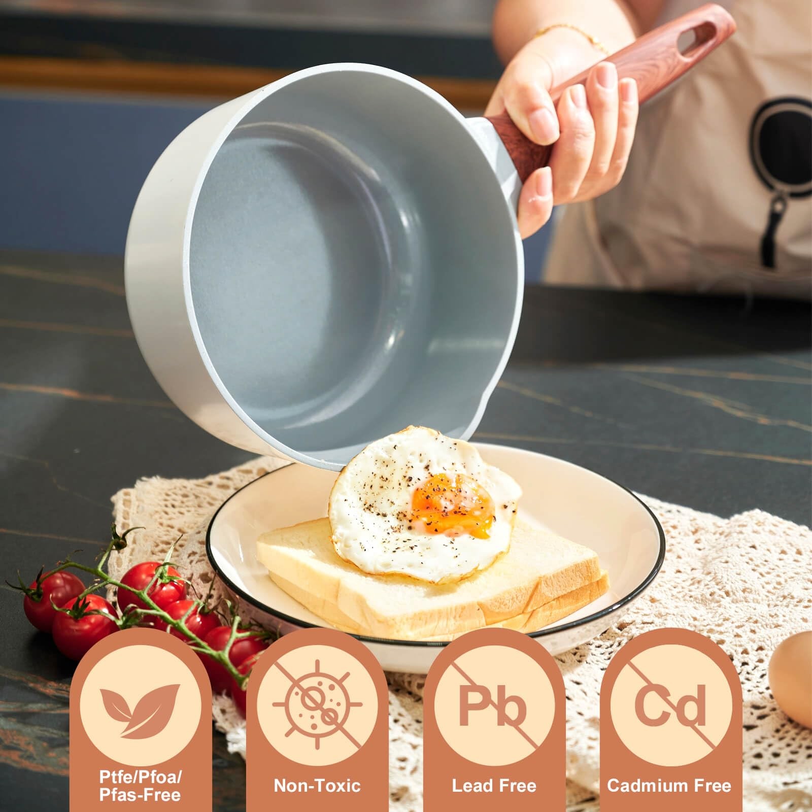 2 Quart Ceramic Sauce Pan with Lid Nonstick Saucepot Induction Safe