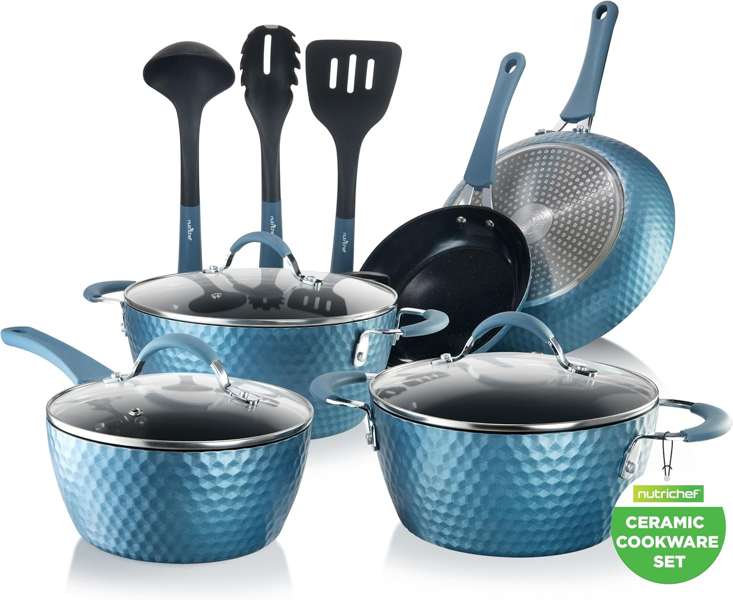 11 Pc Pots and Pans Set – Non Stick Cookware Set with Ceramic Coating, Ergonomic