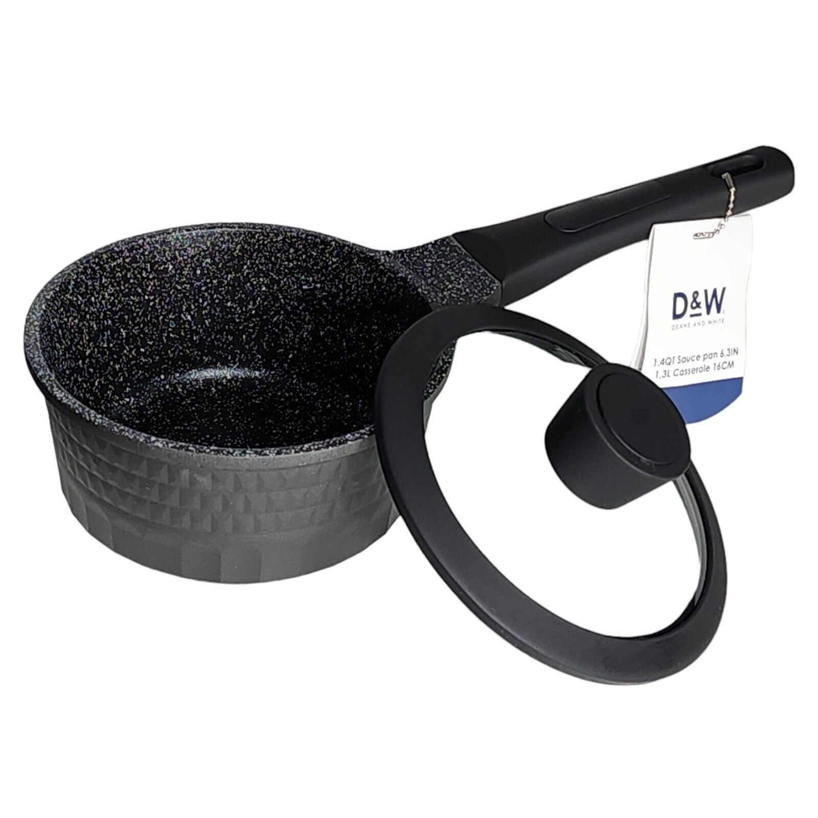 D&W Premium Cookware 6.3in Saucepan Casserole Nonstick With Lid 1.4Qt Black