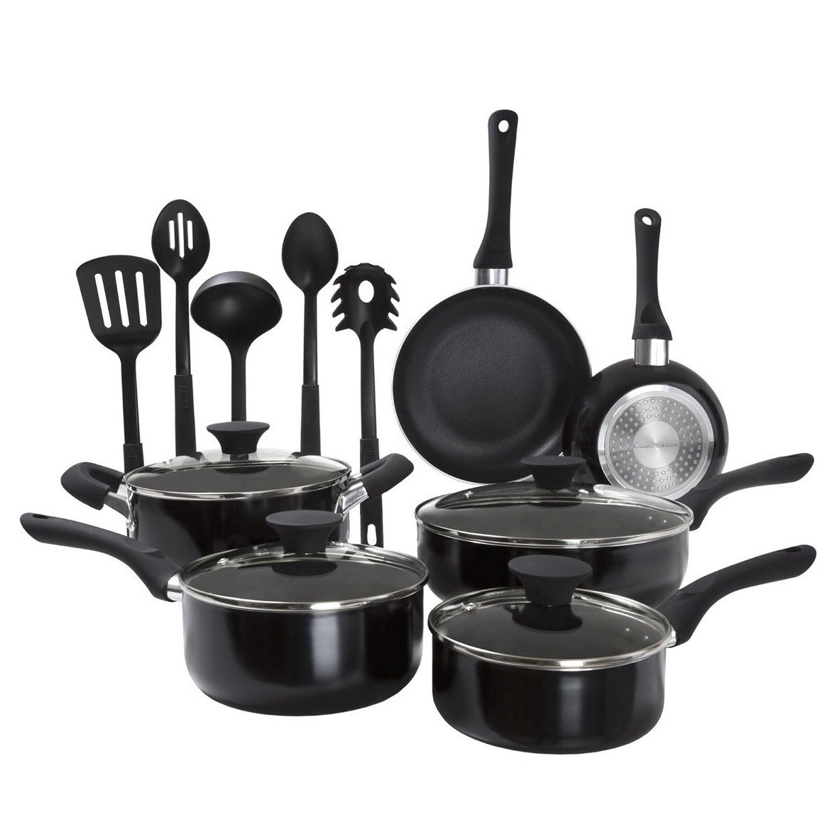 15 Piece Cookware Set Nonstick Aluminum Black Induction Classic Cuisine