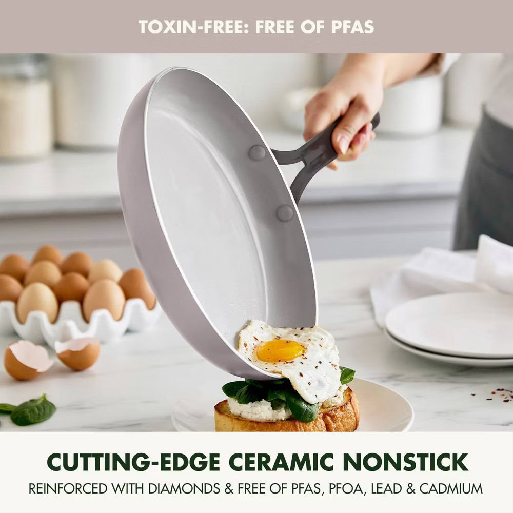 GreenPan 7PC Gray Ceramic Cookware Set – Fry Pan, Stockpot, Black Steel