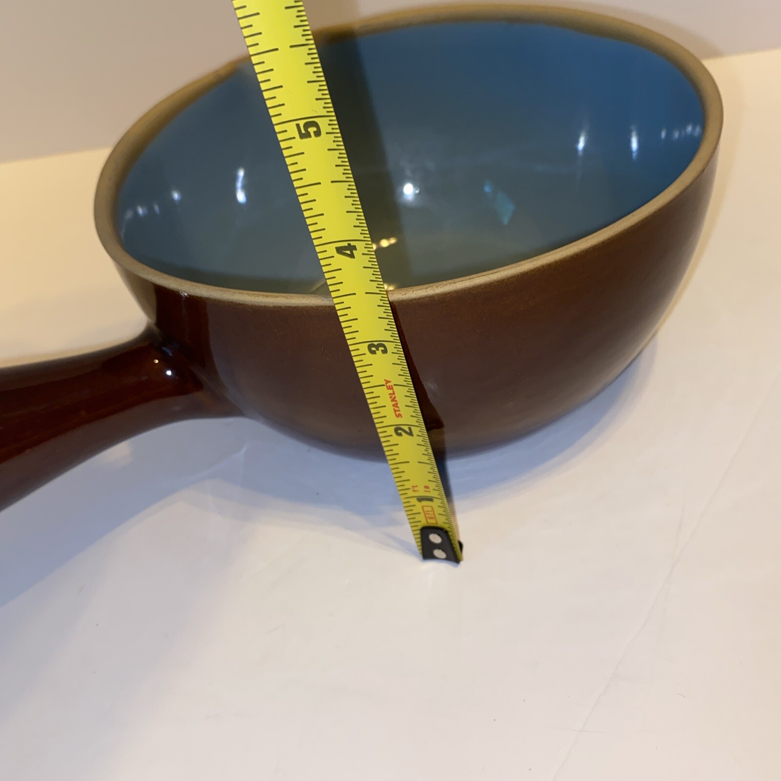 DENBY Stoneware Cooking Sauce Gravy Pot Pan Sky Blue & Brown Spout Handle 2 Pt
