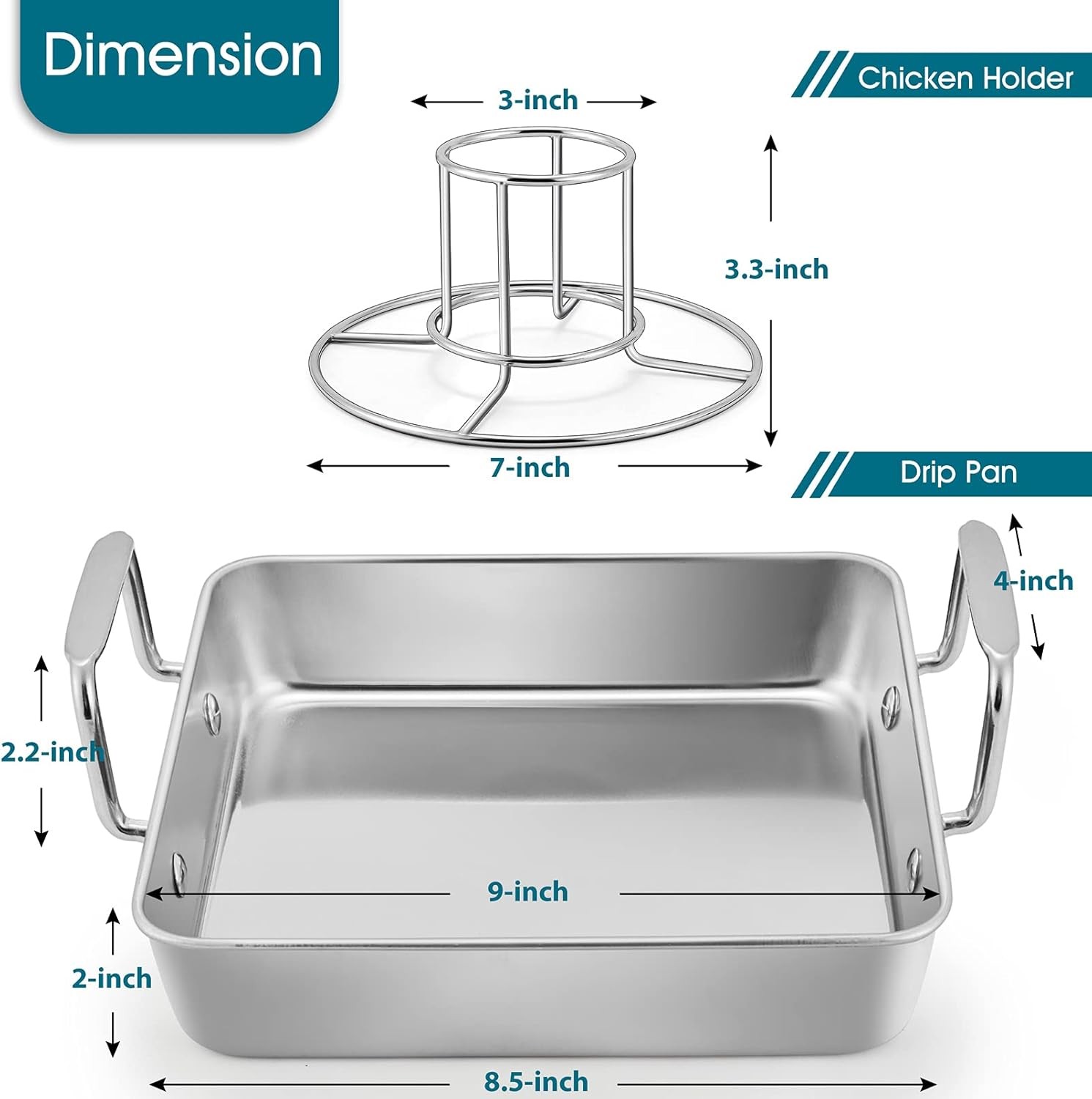 TeamFar Roasting Pan with Beer Can Chicken Holder, Stainless Steel Silver