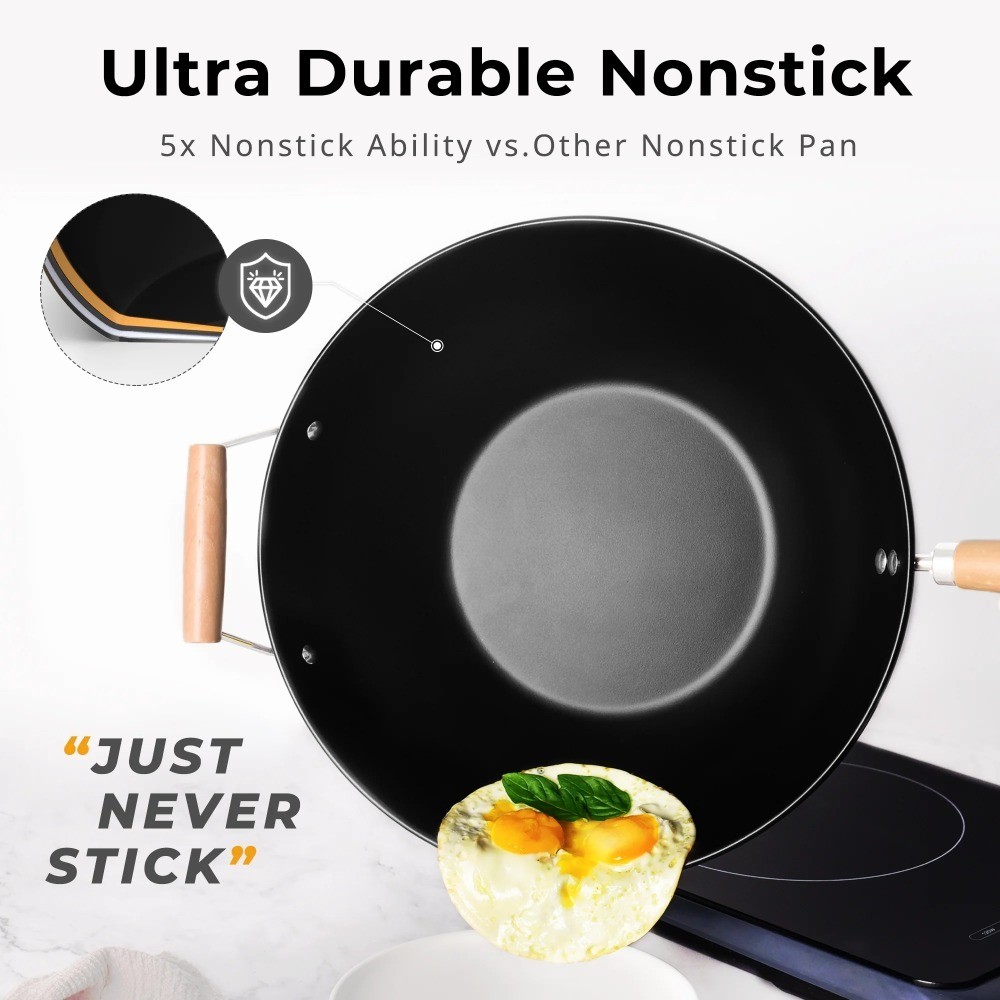 Carbon Steel Wok Non-Stick Easy Clean Hand Wash Recommended